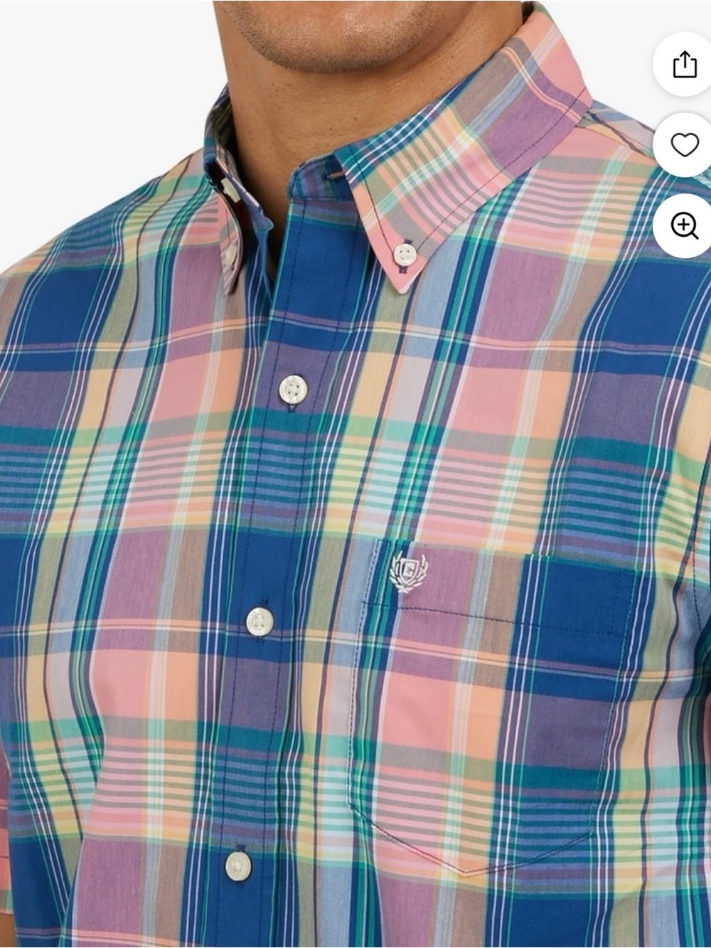 Chaps Multicolor Plaid Button-Down Shirt - Blue/Pink